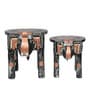 Grey Handcrafted Wooden Elephant Chowkie Set of 2