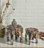 Grey Handcrafted Wooden Elephant Chowkie Set of 2