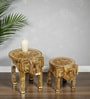 Golden Handcrafted Wooden Elephant Chowkie Set of 2