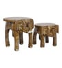 Golden Handcrafted Wooden Elephant Chowkie Set of 2