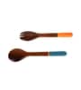 Handcrafted Natural Brown  Wood 2Pcs Spoon with Fork