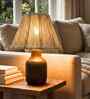 Handcrafted Wooden Table Lamp with Jute Shade for Bedroom