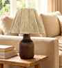 Handcrafted Wooden Table Lamp with Jute Shade for Bedroom