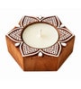 Handcrafted Wooden Tealight Candle Holder with Mandala Lotus Design