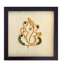 Yellow Handcrafted Shree-Ganesha Gold-Plated Jardoshi Embroidery Wall Art