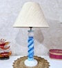 Handmade & Handpainted Blue& white Rope shape Wooden Table lamp with Cotton Beige shade