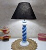Handmade & Handpainted Blue& white Rope shape Wooden Table lamp with Cotton Black shade