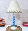 Handmade & Handpainted Blue& white Rope shape Wooden Table lamp with Hanpainted border on Cotton Beige shade
