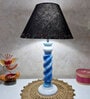 Handmade & Handpainted Blue& white Rope shape Wooden Table lamp with Hanpainted border on Cotton Black shade