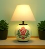 Handmade & handpainted Silver colour Wooden matka lamp with Cotton Beige shade