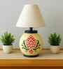 Handmade & handpainted Silver colour Wooden matka lamp with Cotton Beige shade