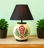 Handmade & handpainted Silver colour Wooden matka lamp with Handpainted Floral design on Cotton Beige shade