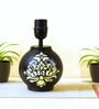 Handmade & handpainted Silver colour Wooden matka lamp with Handpainted Floral design on Cotton Black shade