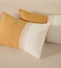 Handmade  Cotton Mustard and Off White  Crochet with Flap  Set of 2 (12x18inches) Cushion Covers