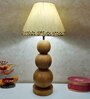 Handmade Balled Wooden Table Lamp with Cotton Shade (BROWN & BEIGE)