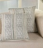 Handmade Cotton Aqua Green and Off White Set of 2 (18x18inches) Cushion Covers