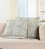 Handmade Cotton Aqua Green and Off White Set of 2 (18x18inches) Cushion Covers
