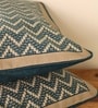 Handmade Cotton Chevron print in Ivory and Navy Blue  Set of 2 (16x16inches) Cushion Covers