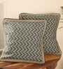 Handmade Cotton Chevron print in Ivory and Navy Blue  Set of 2 (16x16inches) Cushion Covers