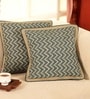Handmade Cotton Chevron print in Ivory and Navy Blue  Set of 2 (16x16inches) Cushion Covers