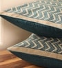 Handmade Cotton Chevron print in Ivory and Navy Blue  Set of 4 (16x16inches) Cushion Covers