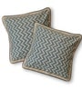 Handmade Cotton Chevron print in Ivory and Navy Blue  Set of 4 (16x16inches) Cushion Covers