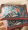 Handmade Cotton Ivory|Maroon and Navy Blue Colour(16x16inches) Cushion Covers