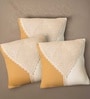 Handmade Cotton Mustard and Off White Crochet Set of 3 (16x16inches) Cushion Covers