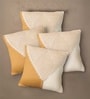 Handmade Cotton Mustard and Off White Crochet Set of 4 (16x16inches) Cushion Covers