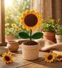 Yellow Sunflower Handmade Crochet With Pot