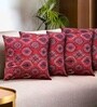 Handmade Embroidered Cotton Brick Red Set of 2(16x16inches) Cushion Covers