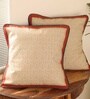 Handmade Embroidered Cotton Ivory, Maroon and Navy Blue Set of 4(16x16inches) Cushion Covers