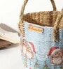 (1Pc) Blue Straw Round Storage Basket & Gift Hamper