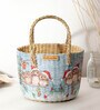 (1Pc) Blue Straw Round Storage Basket & Gift Hamper