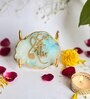 Handmade Jai Shree Ram Turquoise Agate Stone with Metal Stand