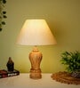 Beige Shade With Natural Color Gada Design Wooden Handmade Table Lamp