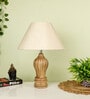 Beige Shade With Natural Color Gada Design Wooden Handmade Table Lamp