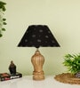Black Handpainted Shade With Natural Color Gada Design Wooden Handmade Table Lamp