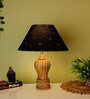 Black Handpainted Shade With Natural Color Gada Design Wooden Handmade Table Lamp
