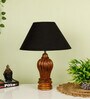 Black Shade With Brown Gada Design Wooden Handmade Table Lamp