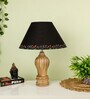 Black Handpainted Shade With Natural Color Gada Design Wooden Handmade Table Lamp