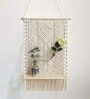 Handmade Macrame  Wall Hanging With Pine Wood Shelf In Off White