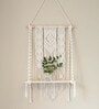 Handmade Macrame  Wall Hanging With Pine Wood Shelf In Off White