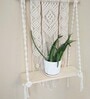 Handmade Macrame  Wall Hanging With Pine Wood Shelf In Off White