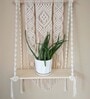 Handmade Macrame  Wall Hanging With Pine Wood Shelf In Off White