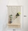 Handmade Macrame  Wall Hanging With Pine Wood Shelf In Off White