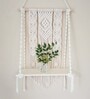 Handmade Macrame  Wall Hanging With Pine Wood Shelf In Off White