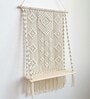 Handmade Macrame  Wall Hanging With Pine Wood Shelf In Off White