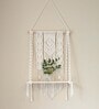 Handmade Macrame  Wall Hanging With Pine Wood Shelf In Off White