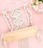 Handmade Macrame Wall Hanging With Pine Wood Shelf In Off White